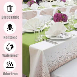 2Pcs 137*274cm White and Rose Gold Disposable TableCloth Table Covers,Party Dot Confetti Rectangular Tablecover Plastic Tablecloths for Picnic,Baby Shower,Wedding,Christmas,Birthday Parties Decoration