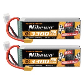 Nihewo 2Packs 4S Lipo Battery Pack, 14.8V Lipo Battery 3300mAh 80C XT60 Connector Compatible with Axial E-flite RC Airplane Plane Quadcopter Drone EDF Jet Car Truck Vehicle Boat Models