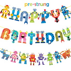 Robot Happy Birthday Banner Robot Birthday Party Decoration Cartoon Robot Hanging Decoration for Birthday Boys Party Favors Robot theme Party supplies