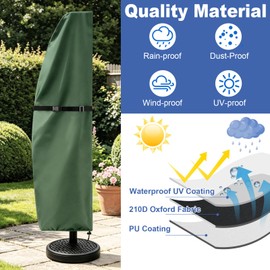 Teynewer Parasol Cover Waterproof, Garden Cantilever Umbrella Cover, Green