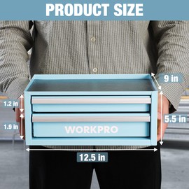 WORKPRO 12.5" Mini Tool Box with 2 Drawers & 1 Open Top Storage, Small Metal Tool Chest with PVC Liners & PP Feet Pads, Cold Rolled Steel Toolbox with Drawer Liners & Magnetic Tabs