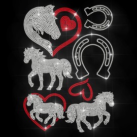 MAYJOYDIY Horse Rhinestone Iron on Hotfix Animal Horseshoe Heat Transfer Decal Heart Shape Rhinestone Hotfix Transfer Sticker Bling Clothing Repair Applique for Shirts Bags Hats Jacket Jeans Pants