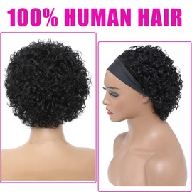 Headband Wig Human Hair Pixie Cut wig Human Hair Wigs For Black Women Curly Wigs For Black Women Black Curly Wig Short Black Wigs For Women Glueless Wig Cheap Short Curly Human Hair Wigs 1B 8inch