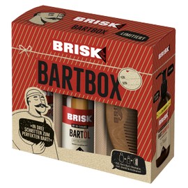 BRISK Beard Gift Box (Limited Edition) Set Consisting of: 1x 2-in-1 Beard Oil 30 ml + 1x 3-in-1 Beard Shampoo 200 ml + 1x Stylish Wooden Comb 230 ml