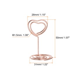 sourcing map 12pcs Table Number Holders 1.97 Inch 50mm Tall Mini Heart Shape Steel Photo Holders for Centerpieces Table Place Card Holders for Wedding Reception Party Office Home, Rose Gold