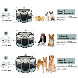 Siedihit Dog Cat Playpen, Puppy Pet Playpen Indoor for Small Dogs Tent Crates Cage Outdoor, Portable Pop Up Dog Kennel Playpen with Carrying Case for Dogs/Cats/Rabbits, Removable Zipper Top, Grey