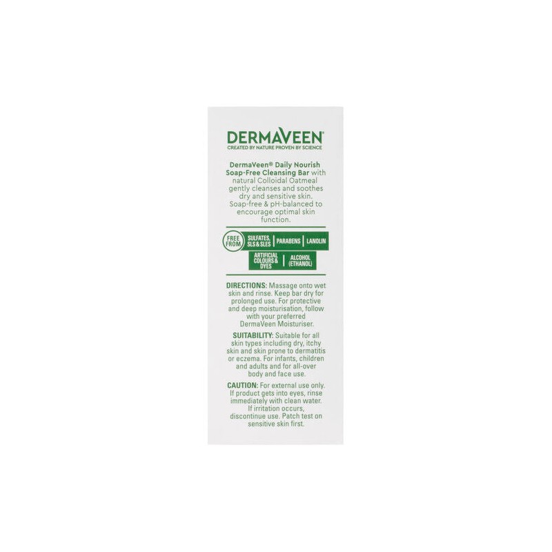 DermaVeen Daily Nourish Soap-Free Cleansing Bar for Dry & Sensitive