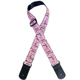 NOELAMOUR Guitar Strap, Cute Strap, Guitar Bass, Acoustic Guitar, Electric Belt, Lock (Covered in English Letters, Pink)