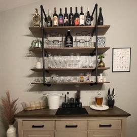 Industrial Pipe Shelving Wall Mounted,Black Pipe Shelves Iron Pipe Shelf Bracket,Wall Shelves(2Pcs X 5Tier,55" Tall,14" Deep,Hardware Only)