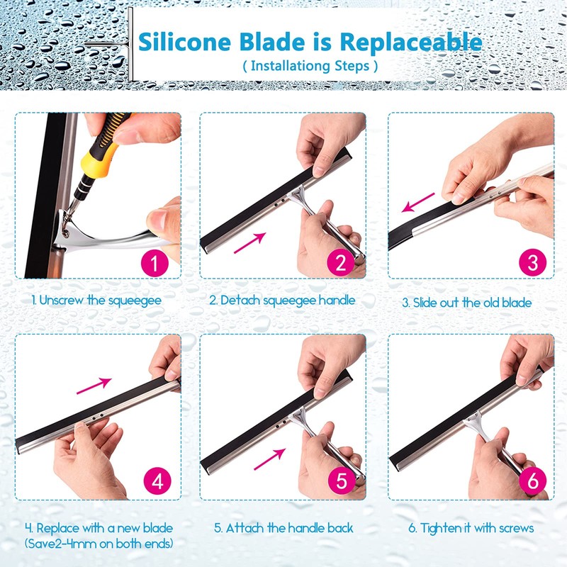 Love-KANKEI Shower Squeegee Stainless Steel Squeegee Shower with Suction Cup,