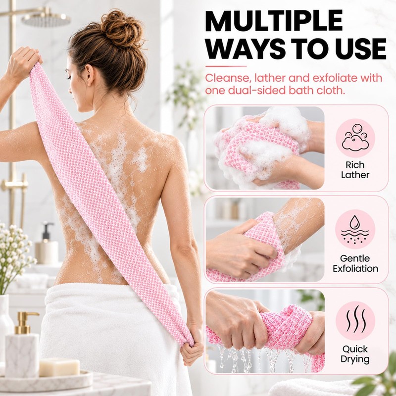 Japanese Exfoliating Towel, Extra Long Back Scrubber for Men Women