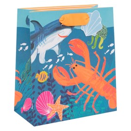 Glick Luxury Gift Bag - Medium Gift Bag Under the Sea Gift Bag for Birthdays, Sea Animals Gift Bag for Boys, 200 x 225 x 100 mm, Blue & Orange