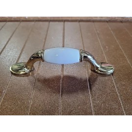 Hickory Tranquility Polished Brass Cabinet 3"cc Handle Pull white porcelain