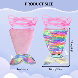 WisePoint 2pcs Mermaid Coin Purse, Sequins and Plush Crossbody Shoulder Bag Coin Pouch for Women and Girls, Wallet Pouch with Zipper for Working, Travelling, Shopping, Dating,Party (Colorful+Rainbow)