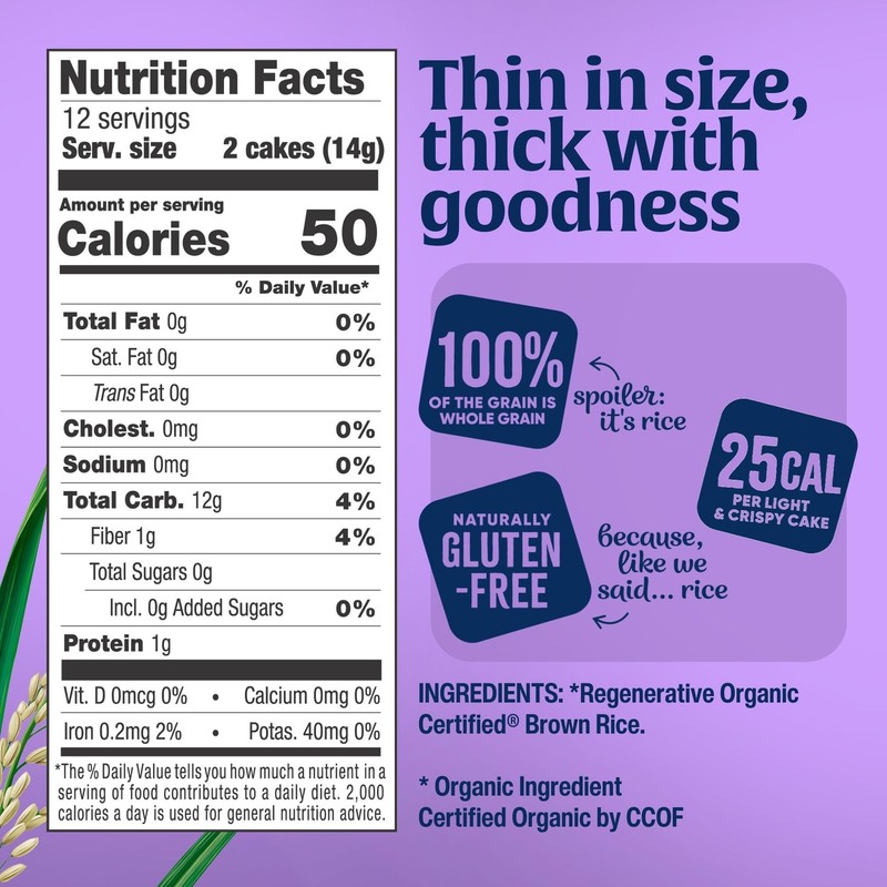 Lundberg Organic Thin Stackers, Salt-Free, 6oz, Gluten-Free, Vegan, Kosher, USDA