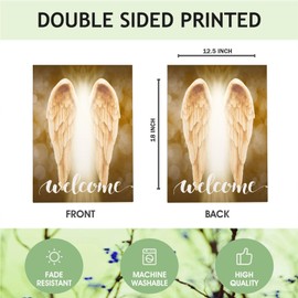 Mugod Angel Wings Garden Flag 12.5x18" Double Sided, Holy Angel Home Flags Double-Sided Banner Welcome Yard Flag for Boys Girls Newborn Birthday Party Decor