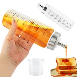 JIANWEI Honey Dispenser, 10 Oz No Drip Maple Syrup Dispenser, Clear Syru-p Dispenser Pot with Scale Display, Automatic Reflux Glass Coffee Syru-p Dispenser for Bread, Coffee or Tea(SIZE:1)