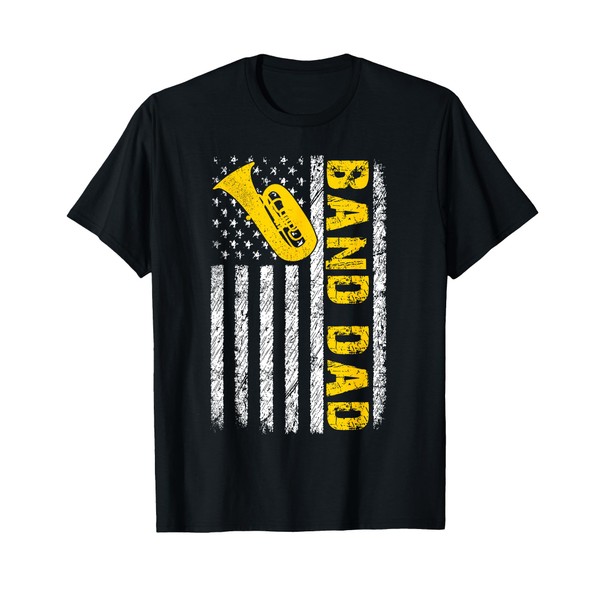 Band Dad Baritone Euphonium Distressed USA Flag Fathers Day T-Shirt