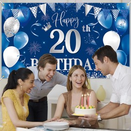 20th Birthday Banner Blue, BTZO 20th Birthday Women, Decoration 20th Birthday Girls, 20th Birthday Background Banner for 20th Party Birthday Decoration