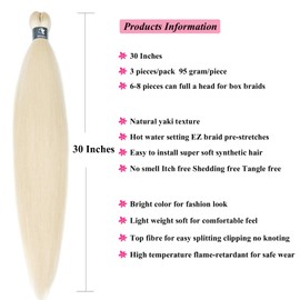 Long 613 Braiding Hair Pre Stretched Blonde Hair For Braiding 30 Inch Synthetic Non Toxic Hypoallergenic Braiding Hair Extensions For Braids, Yaki Straight Pre Sectioned Braiding Hair Bundles