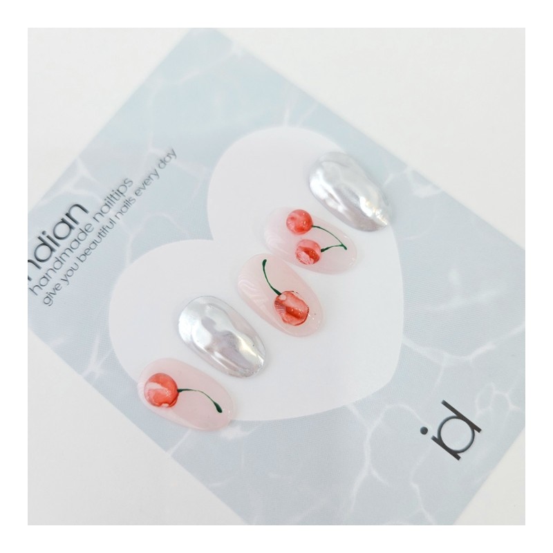 cherry Handmade nail tip water ink cherry nail - Almond