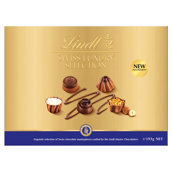 Lindt Swiss Luxury Selection | 19 Assorted Milk, White and Dark Chocolate Box Medium, 193g - Gift Present or Sharing Box for Him and Her | Christmas, Birthday, Celebrations, Congratulations, Thank you