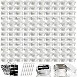 120 Pack Round Aluminum Tin with Screw Lid 2 oz Round Metal Cans Containers Empty Balm Storage Jars DIY Refillable Tin with 6 Markers 15 Sheets Stickers for Candle Salve Cosmetic Spices (Color Set 1)