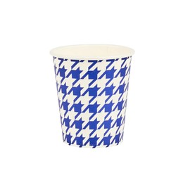 Restaurantware Blue Houndstooth Paper Cups 25 Pack of 7 oz Poly-Coated Party Cups Rolled Rim Stackable Solo Round Drinking Utensils For Cold Water, Juice, Birthday Parties, And Picnics
