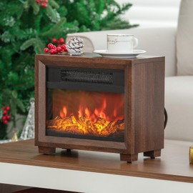 ORALNER Mini Electric Fireplace Heater for Indoor Use, 13 Inch Portable Fireplace Heater with Realistic Flame Effect, Overheat Protection, Compact Space Heater for Bedroom, 750W/1500W, Brown