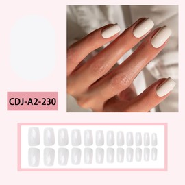 Pure White Press on Nails Short Square Fake Nails with Design Solid Color Glue on Nails Glossy Acrylic Nails Reusable Artificial False Nails for Women Girls Daily Wear Manicure 24pcs