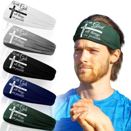 5 Pcs Christian Athletic Headbands Cross Headband for Men Women Bible Verse Workout Sweatband Stretchy Sports Sweat Bands Unisex for Running(Novel Style)