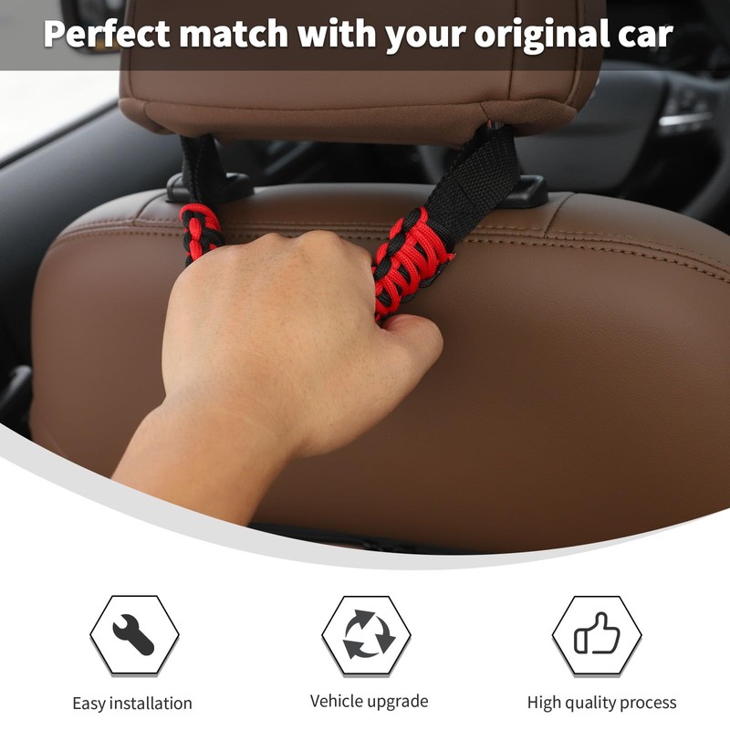 Linskip Paracord Headrest Grab Handles, Rear Seat Passenger Handle Assist