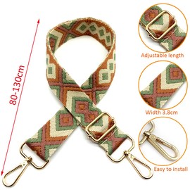 Adjustable Shoulder Strap for Bags Green/Pink/Brown, Bag Straps for Changing, Bag Strap Wide with Carabiner Gold, 80-130 cm Shoulder Strap Bag for Women, Shoulder Strap, Handbag, 3.8 cm, 34