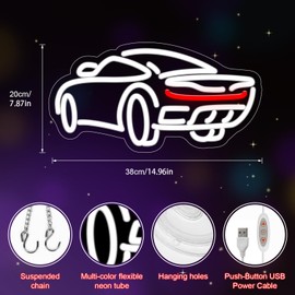 Sports Car Neon Sign for Wall Decor, Car Neon Light Up Sign Sports Room Decor Racing Car Dimmable Led Sign Neon for Kids Boys Room Garage Playroom Birthday Party Gifts