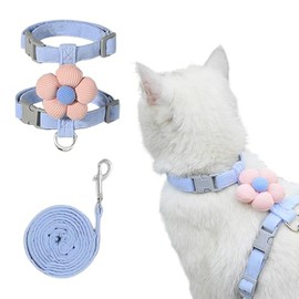 HASTHIP® Arnés para Gato con Correa, Arnés Ajustable Antiescape con Hebilla de Liberación Rápida y Adorno de Flor Linda para Gatos Pequeños, Paseos y 