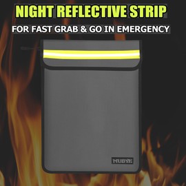 Fireproof Waterproof Money Document Bag - 15"x 11" Safe Zipper Bags with Reflective Strip, Fire & Water Proof Storage Organizer Pouch for Important Documents Holder,File,Cash,Passport(Black+Gray)