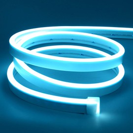Lamomo LED Neon Lights, 16.4ft Ice Blue LED Strip Light, 12V 0.39In/Cut Silicone Waterproof Neon Rope Light, DIY Neon Sign for Bedroom Indoor Outdoor Decoration（Power Adapter not Included）