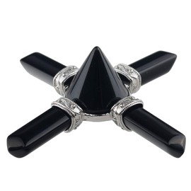 KYEYGWO Obsidian Energy Pyramid Gemstone with Four Direction Points, Reiki Healing Crystal Point Pyramids Healing Stone Feng Shui Decoration for Chakra Balancing, Meditation, Crystal Therapy