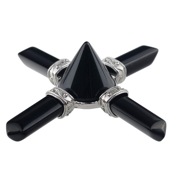 KYEYGWO Obsidian Energy Pyramid Gemstone with Four Direction Points, Reiki