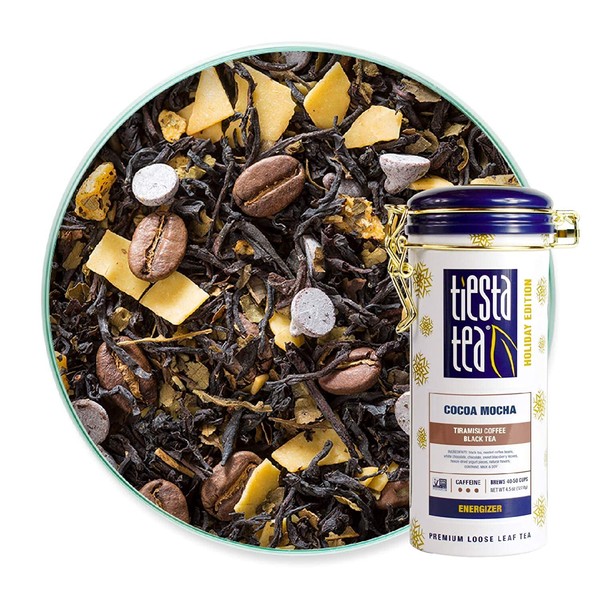 Tiesta Tea | Cocoa Mocha, Loose Leaf Tiramisu Coffee Black Tea | All Natural, High Caffeine, Coffee Substitute, Energize | Gift for the Holidays | 4.5oz Tea Tin Canister - 50 Cups | Coffee Black Tea