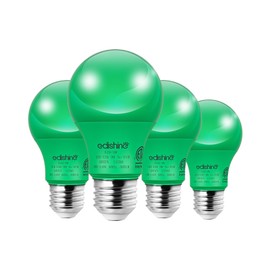 EDISHINE Christmas Green Light Bulb, A19 LED Light Bulb 60W Equivalent, E26 Medium Base, 9W, Green Lights Bulb for Christmas Decoration, Porch, Garden, Non-dimmable, ETL Listed, 4 Pack