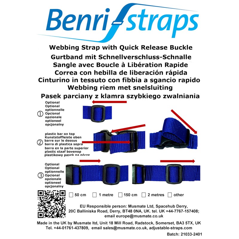 Webbing Strap with Quick Release Buckle, Pack of 2 (Rainbow,