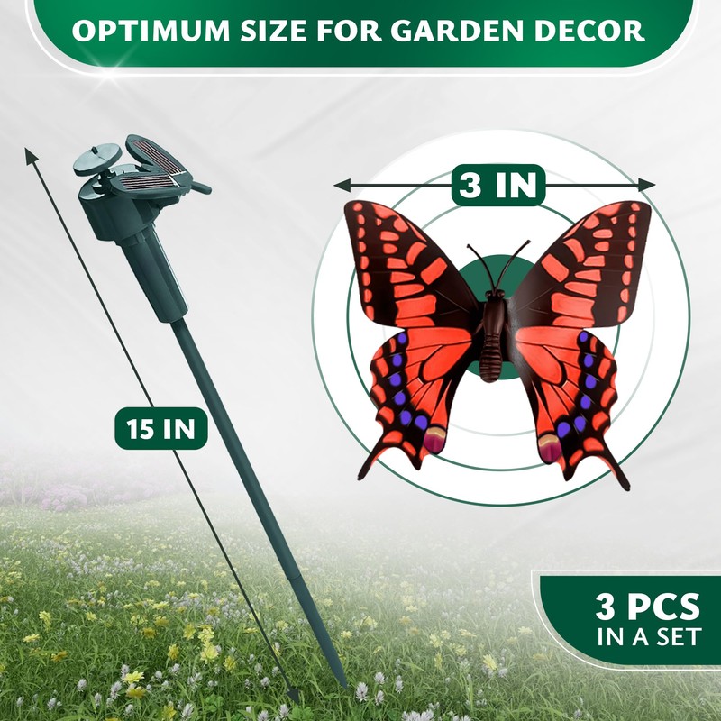 3 Pcs Fluttering Solar Butterfly Garden Stakes – Moving Butterfly