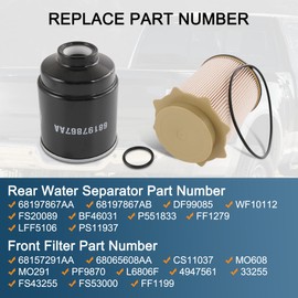 Fuel Filter Water Separator Set 6.7L Cummins Diesel Replacement For Dodge Ram 2500 3500 4500 5500 6.7L Cummins Turbo Diesel Engines 2013-2018 Replace 68197867AA, 68157291AA, 68197867AB, 68065608AA