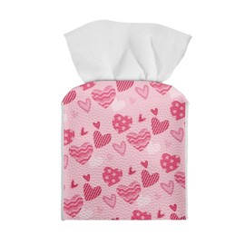 Eheartsgir Heart Print Square Tissue Box Cover Pu Leather Tissue Holder Facial Paper Cover Waterproof Easy to Install Toilet Paper Holder for Bathroom Bedroom