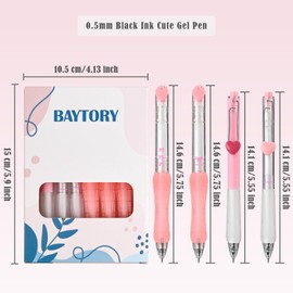 BAYTORY 8Pcs Stationery Heart Gel Pens, 0.5mm Black Ink Aesthetic Pens, Retractable Fine Point Pen Smooth Writing Quick-dry No Bleed for Journaling (Pink)