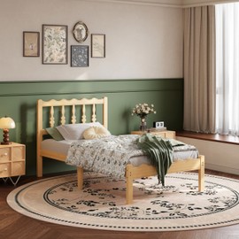ZIYOO Solid Bamboo Wood Twin XL Bed Frame with Headboard, 14 inch Platform Twin XL Bed Frames No Box Spring Needed with Steel Slats, Sturdy and Stable, Easy Assembly, Noise Free