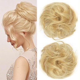 VADES Real Human Hair Bun with Claw Clip Messy Bun Hair Piece for Women Wavy Blonde Hair Extensions Fake Bun Remy Hair Pieces for Updos Curly Ponytail Extension for Black Women