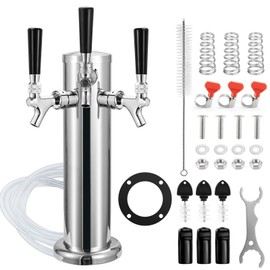 FERRODAY 3 Taps Beer Tower Dispenser Kegerator Tower, 3" Beer Keg Tap Keg Tower Kegerator Tap Tower Kegerator Parts Kit, Stainless Steel Tower Brass Faucet Stainless Core Pre-assembled Lines