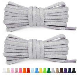 Stepace 2 Pairs of 6 mm Round Shoelaces for Trainers 60 cm - 200 cm Length 18 Coloured Oval Shoelaces, Grey (grey)